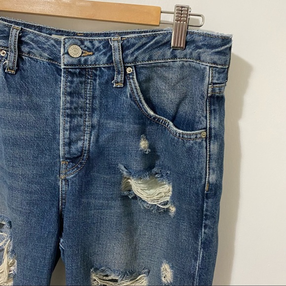 Topshop Moto Hayden Ripped Boyfriend Button Fly Jean Blue 28 - Picture 3 of 14